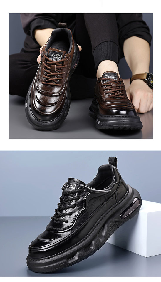 Giày sneaker nam da bò thật đế dày, giày thể thao thông thường thoáng khí đa năng — màu nâu, màu đen chi tiết 15