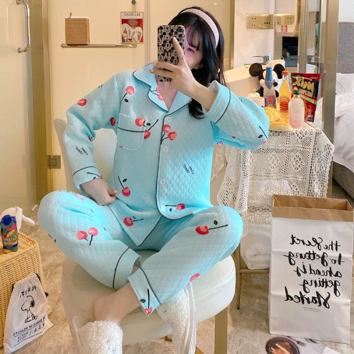 Otoño y invierno nuevo pijama de mujeres cardigán de aire mezclado chicas lindas dibujos animados princesa impresión ropa para el hogar