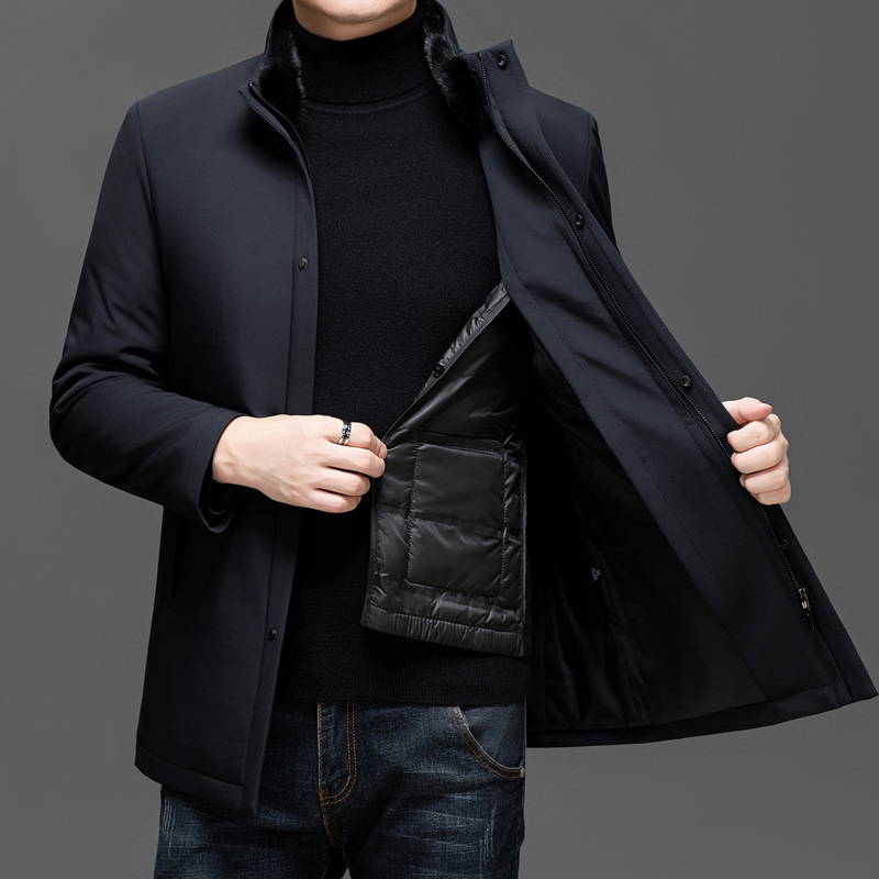 2025 New Men's down Jacket Business Middle-Aged Dad's Goose down Mink Fur Collar Warm and Cold-Proof Jacket