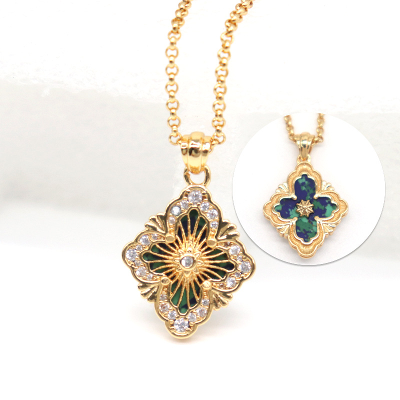 带钻拉丝项链花纹蓝绿1