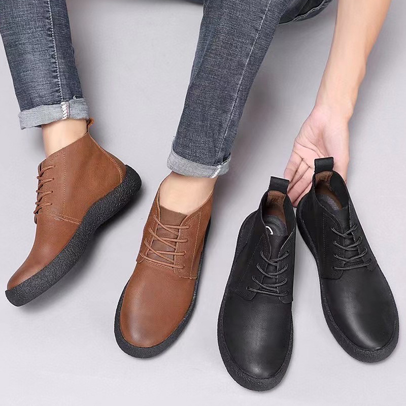 Martin Boots Beef Sole High-top British Style Tooling Boots Four Seasons Leather Shoes Men's Genuine Leather Shoes Spring and Autumn All-match Boots