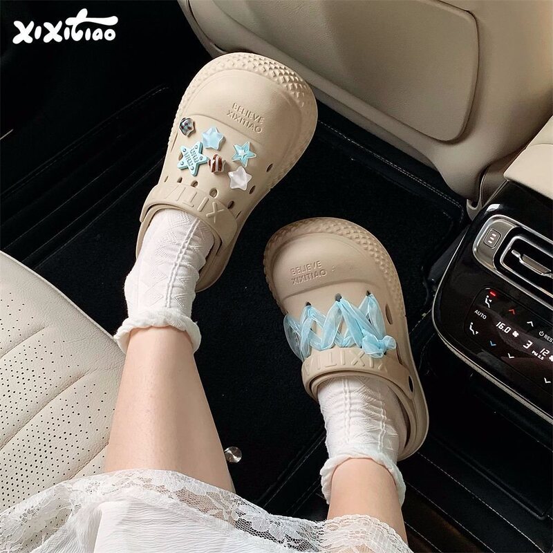 Trendy Thick-Soled Non-Slip Summer Korean-Style DIY Star-Patterned Girly Beach Sandals for Women