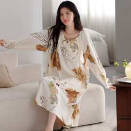 春秋新款纯棉拉架女士长袖套头睡裙睡衣时尚休闲女家居服图片色