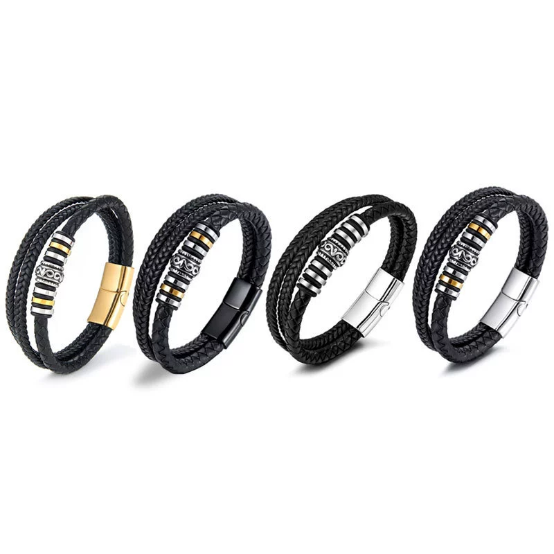 Европейский и американский трансграничный вязаный кожаный браслет мужской хип-хоп панк-браслет