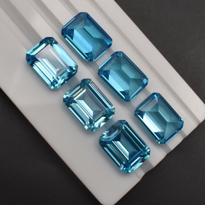 Chamfering car flat rectangular aquamarine ring surface bare stone sea blue zirconium square zircon bare stone artificial gem