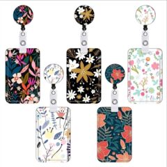 Cross-border hot selling flower print mobile phone lanyard wrist lanyard key pendant telescopic keychain card holder