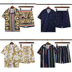Cross-border 2025 Men's Shirt Summer Trendy Brand Fan Gujia Fan Family Full-length Letter Printed Short-sleeved T-shirt Two-piece Set