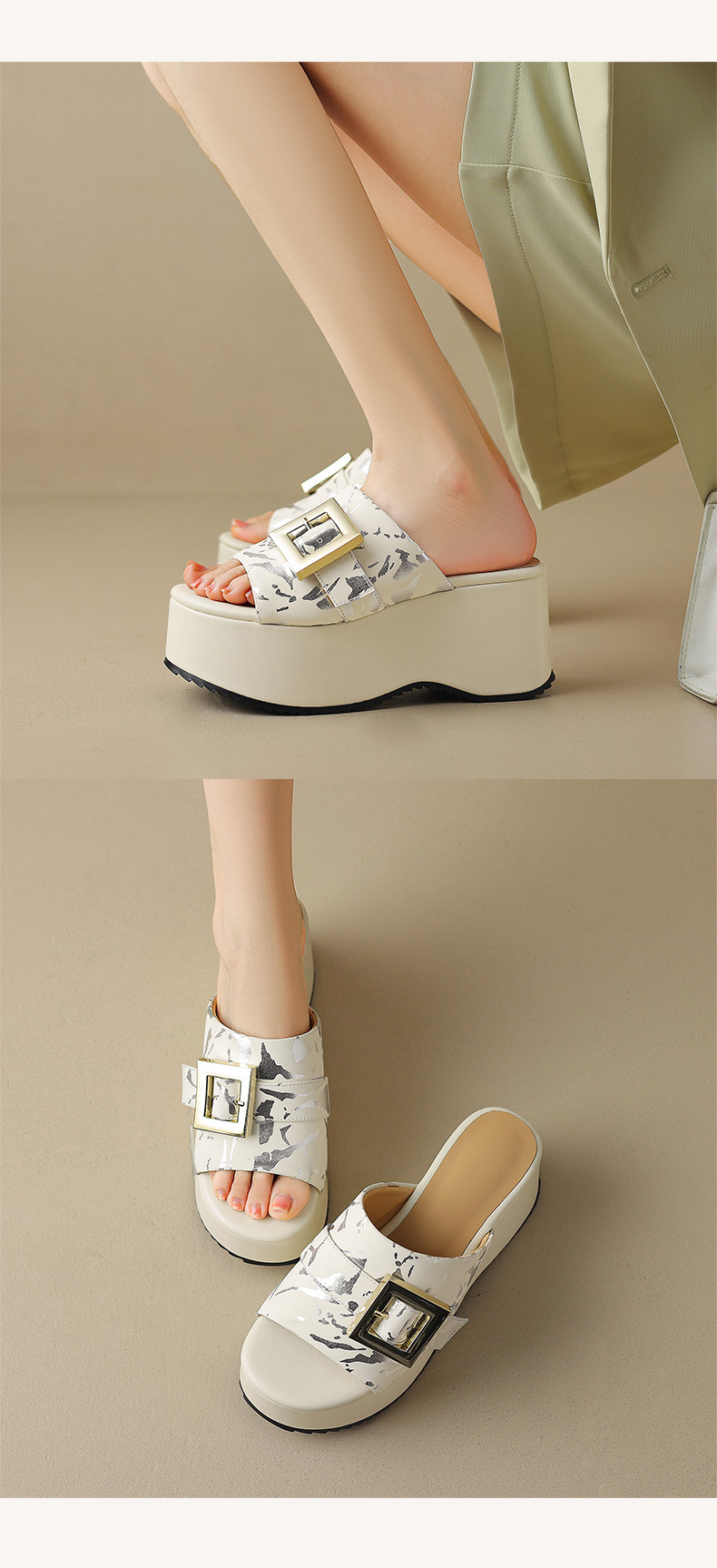 Dép quai ngang nữ đế xuồng cao gót 5 cm, phong cách thể thao mùa hè — màu trắng, màu đỏ chi tiết 9