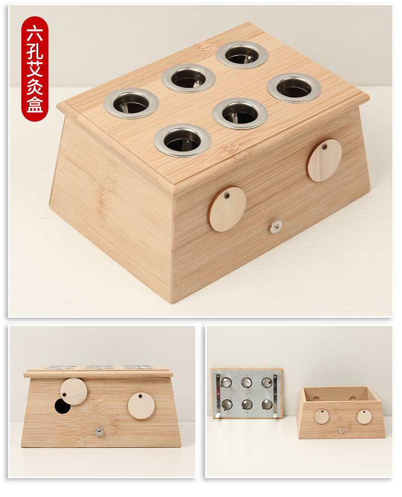 Six Hole Bamboo Moxibustion Box Ai Jiu Ge Traditional Moxa Warming Device for Body Therapy preparation