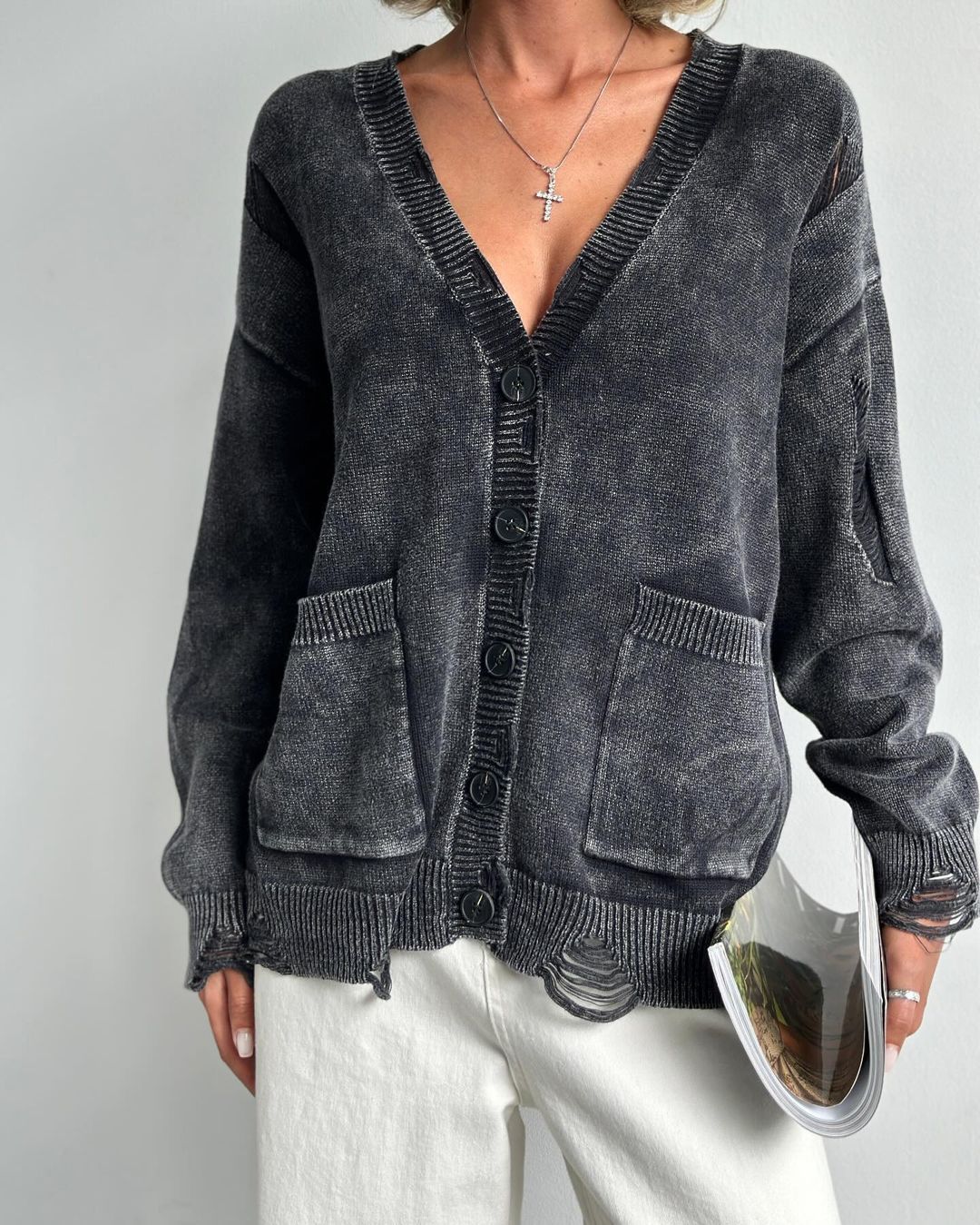Damen Strickcardigan Vintage Langarm Strickjacke Für Den Winter_voghion.com