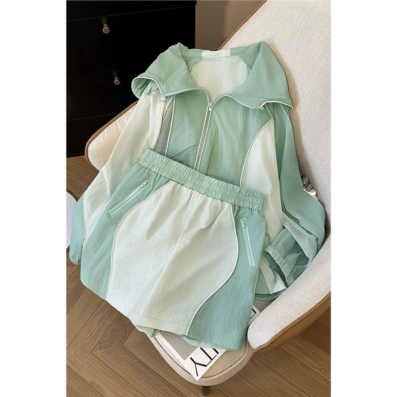 [Очень большой размер 150kg] Тонкая сетчатая куртка для женщин + широкие шорты, комплект из двух предметов