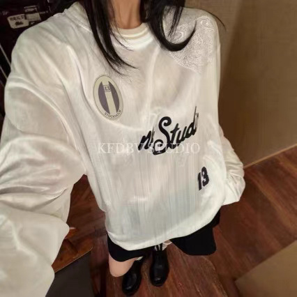 Nanyou 2026 Summer Vintage Football Long Sleeve T-Shirt for Women, Heart Lace Embroidery, Loose, Breathable, Sun-Protective Jersey Nanyou 2026 Summer Vintage Football Long Sleeve T-Shirt for Women, Heart Lace Embroidery, Loose, Breathable, Sun-Protective Jersey