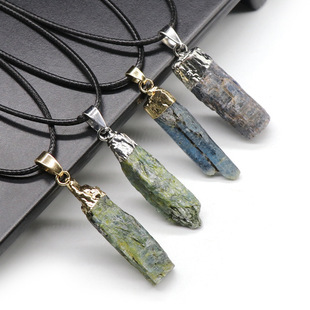 Cross-Border Hot Selling Blue Crystal Green Crystal Electroplated Gilt Pendant Asymmetrical Long Necklace Silver-Plated Simple Fashion Accessories