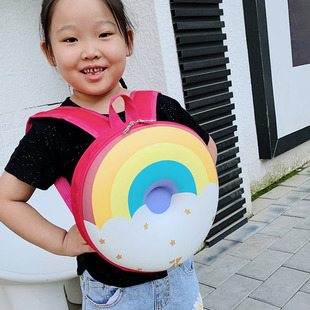 2024 New Children's Bag Hard Shell Donut Backpack Rainbow Boys and Girls Baby Kindergarten School Bag Trend