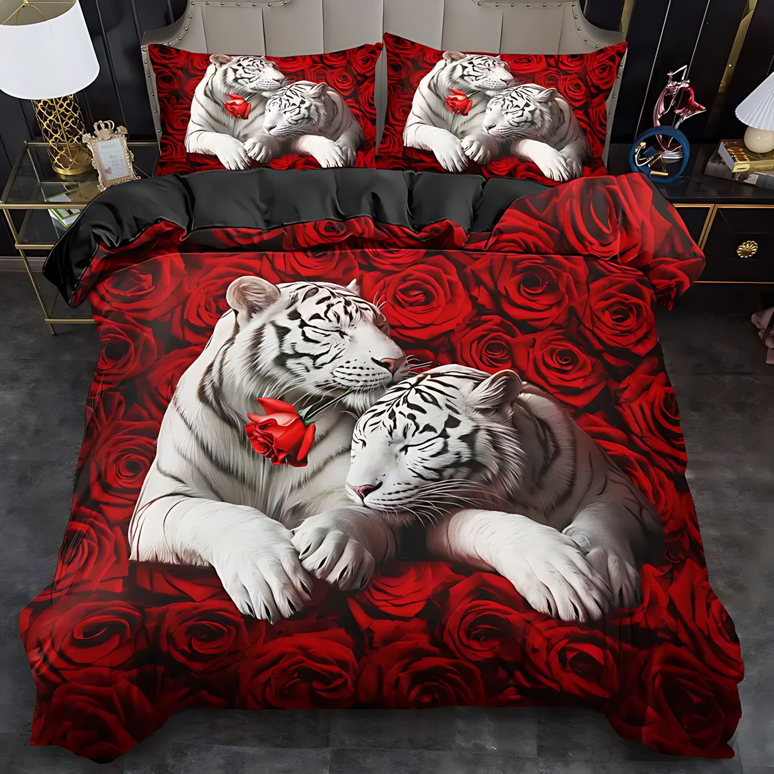 TEMU / JIT transfronterizo majestuoso tigre impresión digital HD colcha suave funda de almohada set de ropa de cama