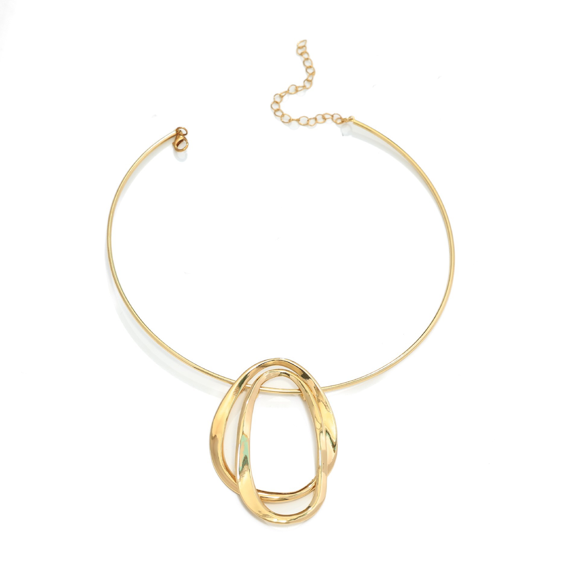 Venta caliente transfronteriza europea y americana Elegante y simple collar de metal dorado para mujer collar de diseño colgante redondo interconectado