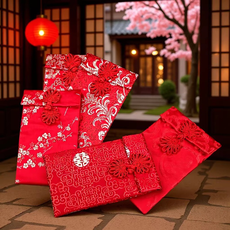 批发马年布红包绸缎婚庆红包万元红包结婚新年用高档烫金刺绣红包