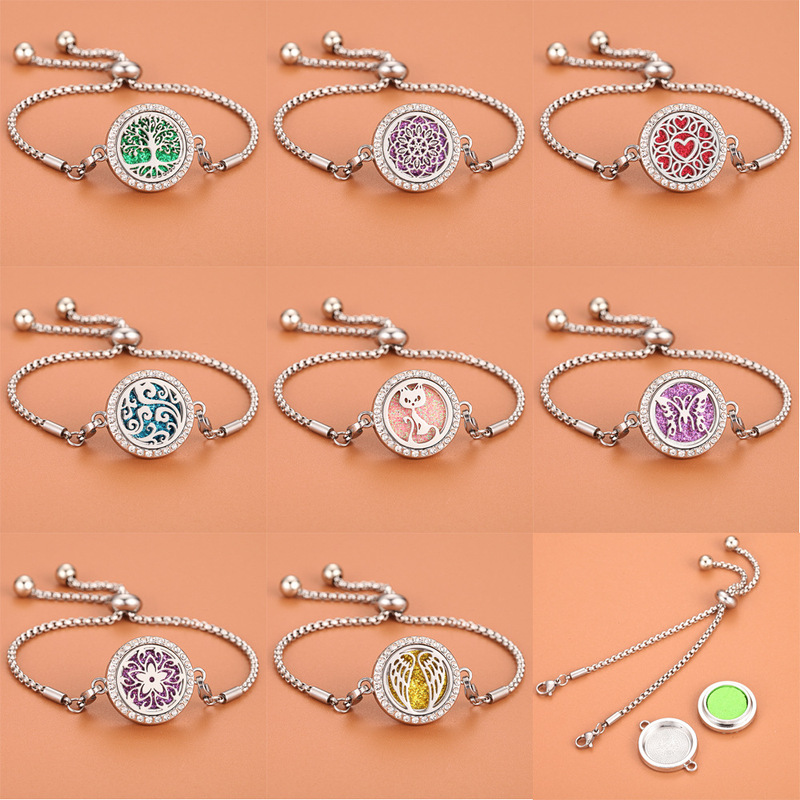 Diamond-encrusted Hollow Aromatherapy Essential Oil Bracelet European and American Tree of Life Perfume Diffuser Anti-mosquito and Mosquito-repellent Bracelet Bracelet Foot Ring
