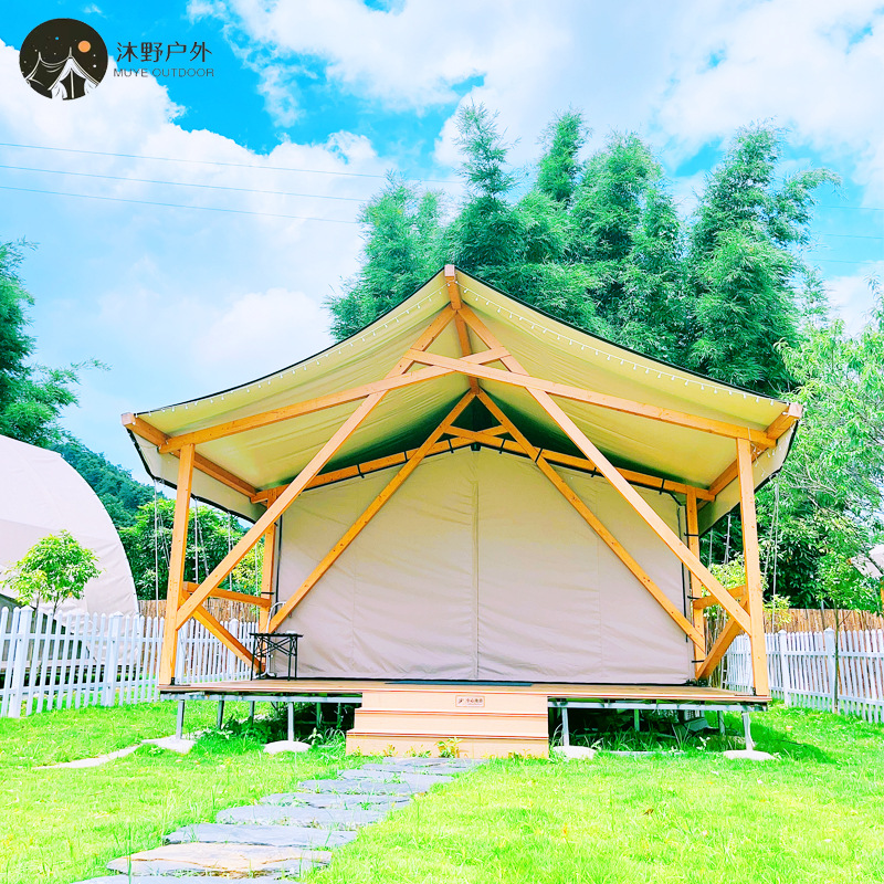 Muye tienda de campaña de camping de lujo ligero al aire libre Hotel B & B camping Área escénica estructura de madera cuadrada Tienda de campaña del hotel fabricante