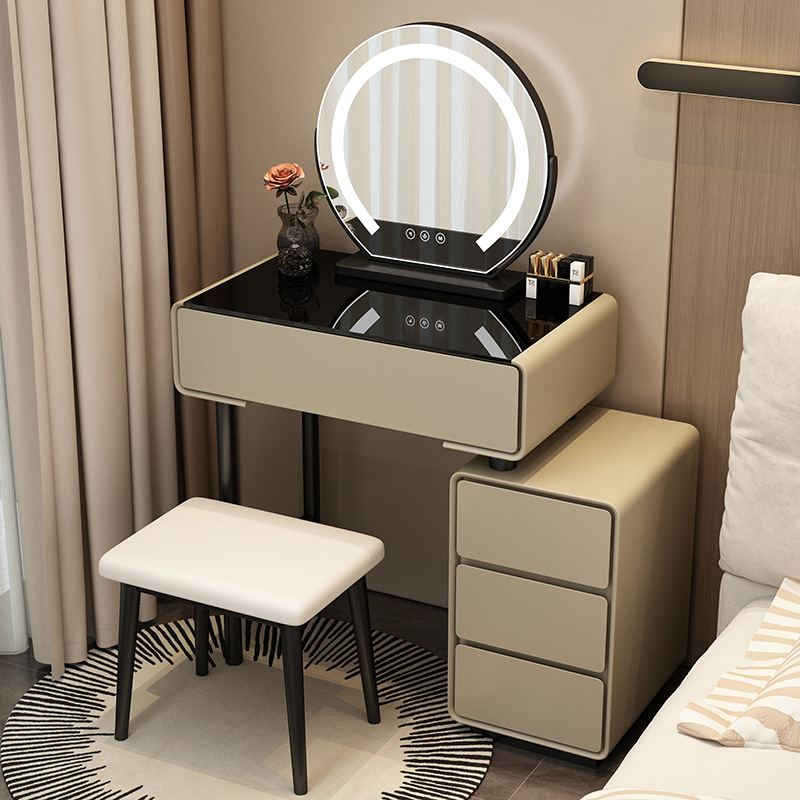 Tocador para el hogar Mesa de pizarra de roca simple con cajones Mesa de tocador de gran capacidad Mueble de almacenamiento junto a la cama Mesa de maquillaje integrada