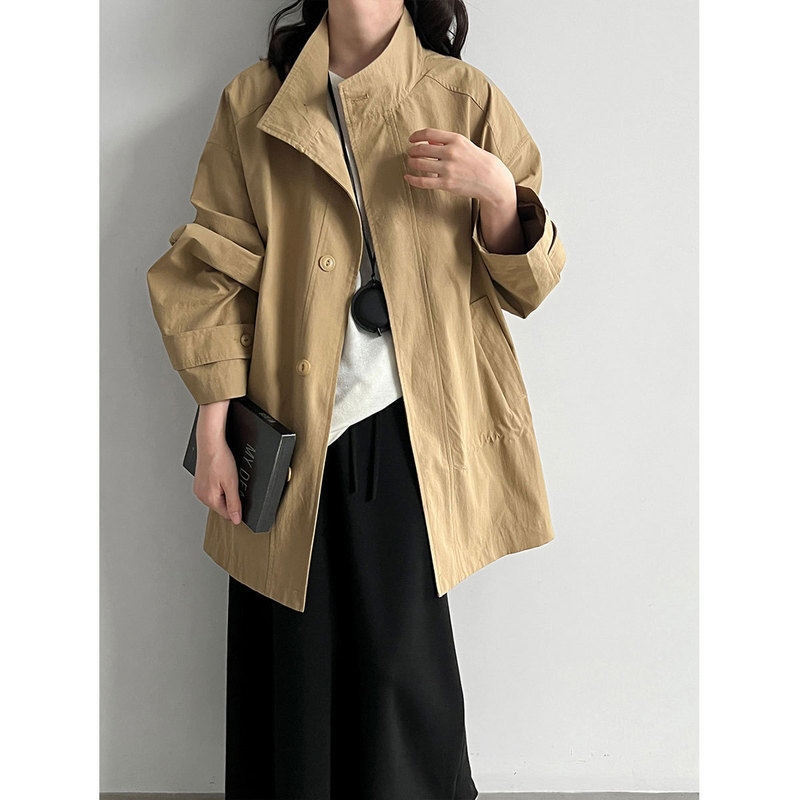 LUXI British-style stand-up collar, ruched waist, slimming mid-length trench coat for women, 2026 autumn versatile jacket 3958