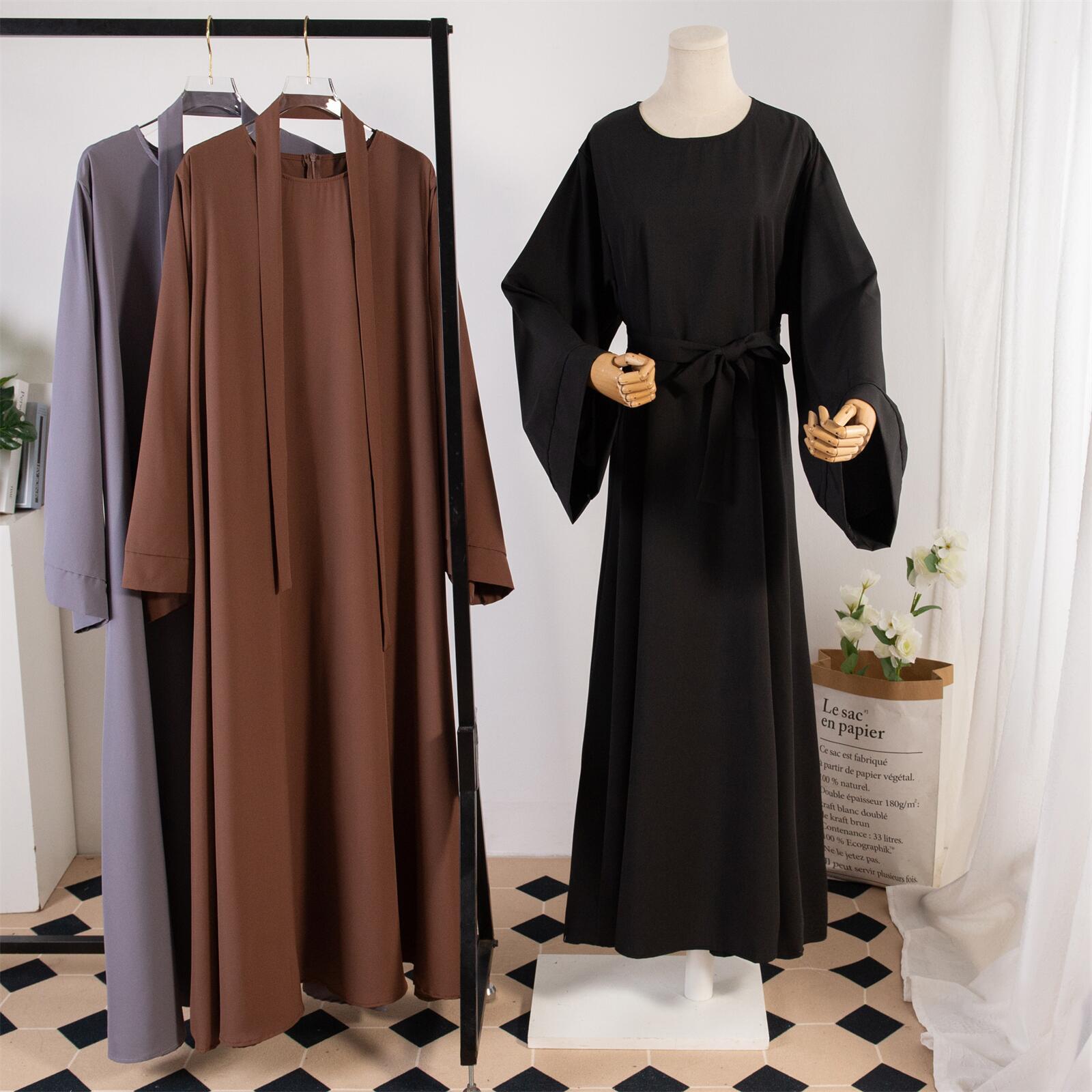 Cross-border Women's Dress, Solid Color Islamic Clothing, Dubai Saudi Turkey Robe, Middle Eastern Foreign Trade Style_ecoleips.com