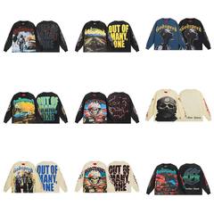 アメリカンスタイルのロックストリートプリント、純綿長袖Tシャツ、ゆったりとしたフィット感、スポーツやレジャーに最適、男女兼用