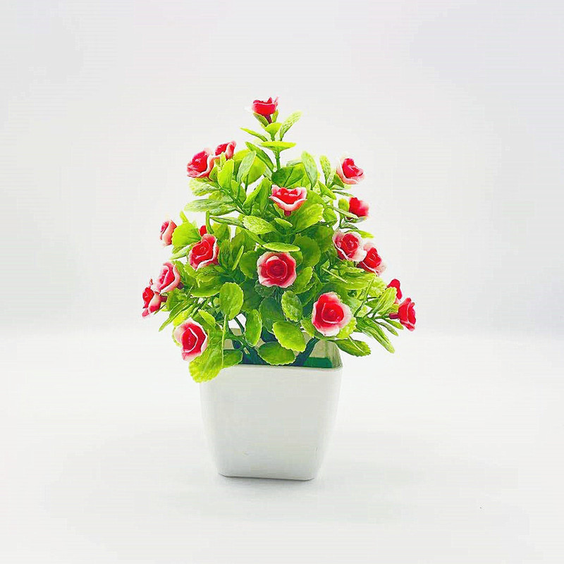 廠家直供仿真盆栽 25朵芙蓉蕾假花玫瑰花盆栽 仿真綠植小盆景擺件