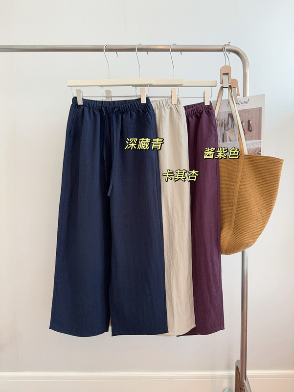 2025 Breathable Summer Ultra-Thin Tencel Linen Elastic Waist Casual Versatile Cropped Straight Wide-Leg Pants 815