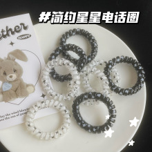 韩国东大门黑白星星电话线圈高颜值发圈学院风马尾皮筋甜妹发饰