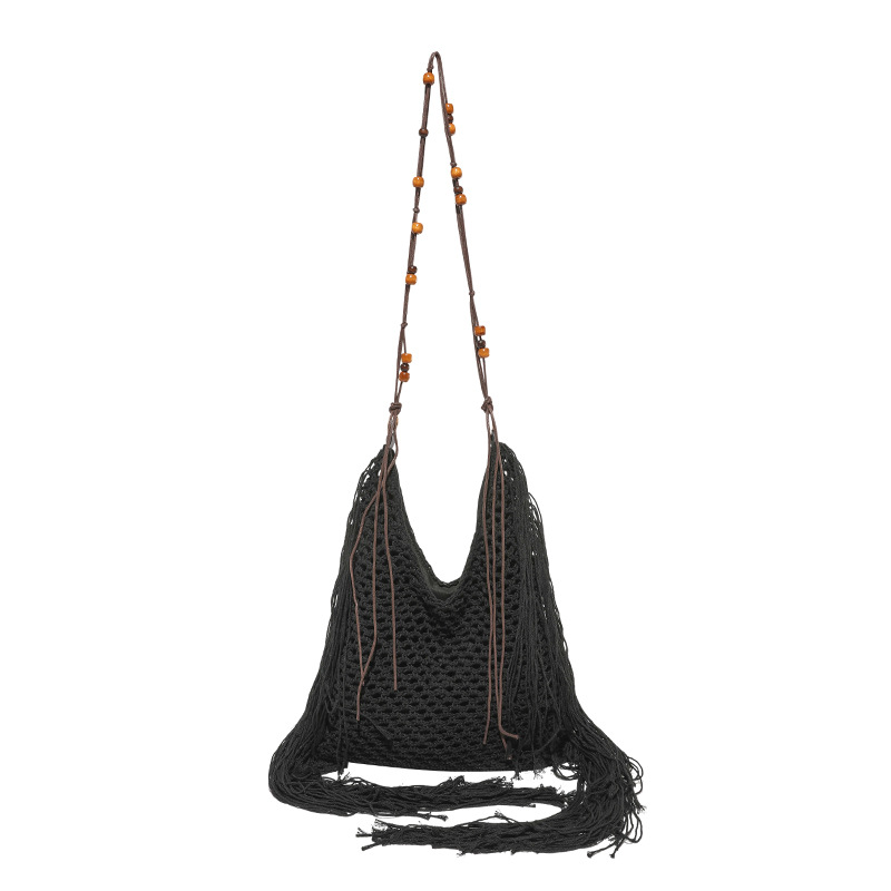 Bolso de vacaciones junto al mar 2025 verano nuevo estilo bolso de hombro tejido con flecos bolso de mensajero de gran capacidad mujer