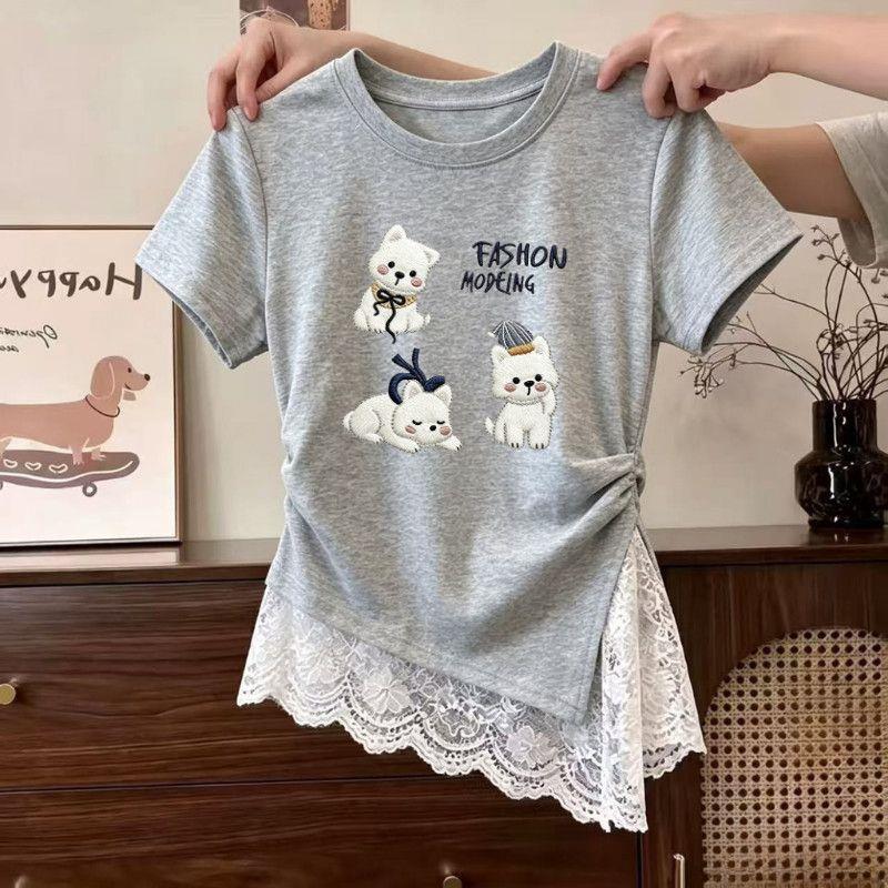Comfortable lace summer breathable cartoon short sleeve T-shirt for…