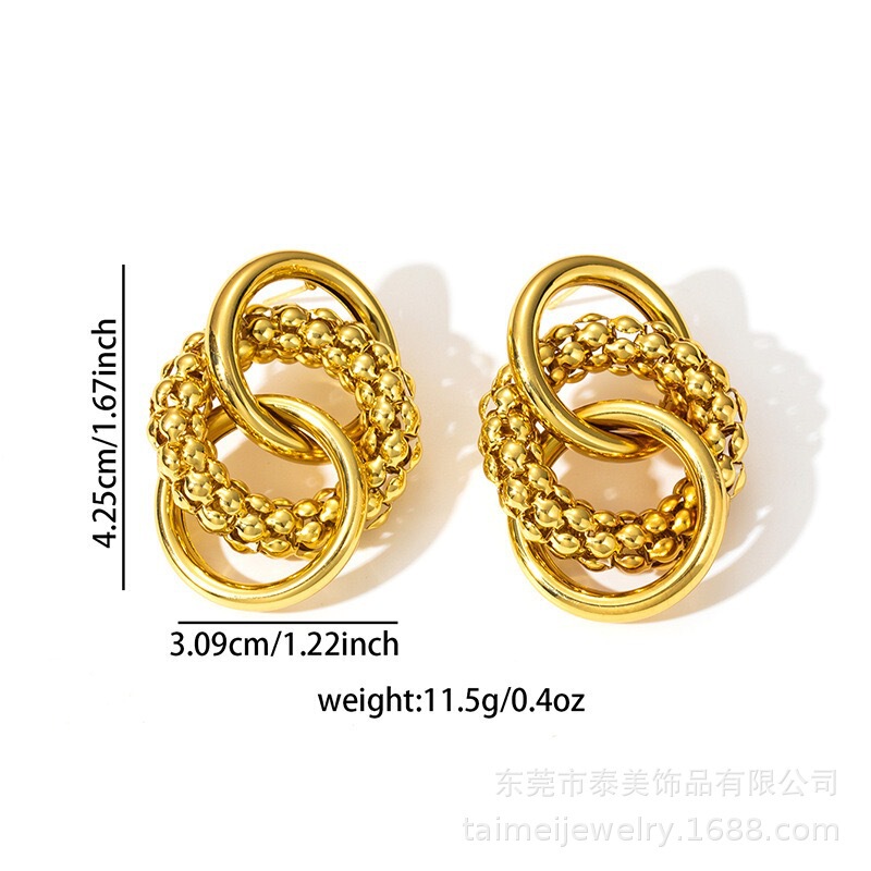 跨境复古钛钢拼线空心欧美耳饰不锈钢镀金耳钉高品质气质耳环饰品|undefined
