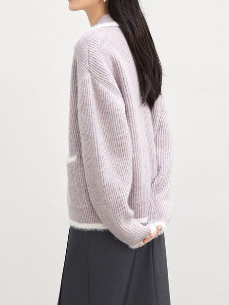 对白超好看仿貂毛撞色毛衣外套女2025秋季新款慵懒松弛感针织开衫|undefined