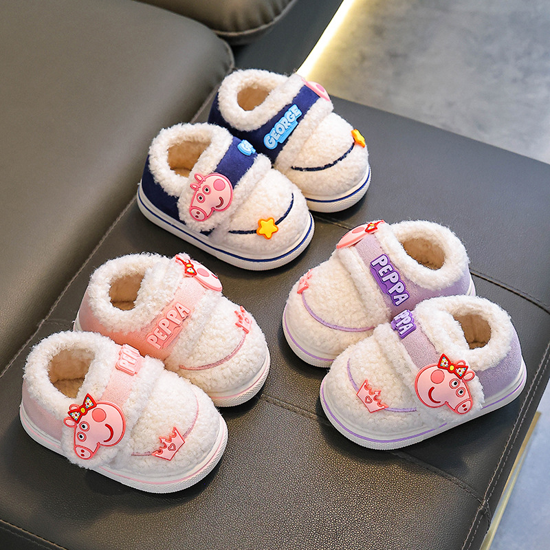 Piggy Page invierno bolsas para niños zapatos de talón de algodón para niños y niñas calentamiento con velcro de pelusa para bebés y zapatos caseros