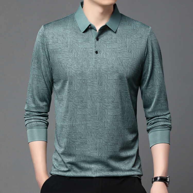 Middle-Aged and Elderly Business Casual Polo Shirts for Men in Autumn and Spring Long-Sleeved T-Shirts Casual Bottoming Shirts High-Bottom Slim Tops