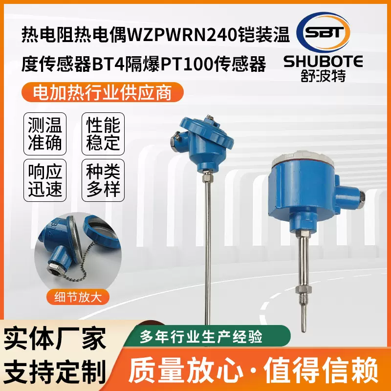 定制供应热电阻WZP240/WRN240铠装温度传感器BT4隔爆传感器热电阻