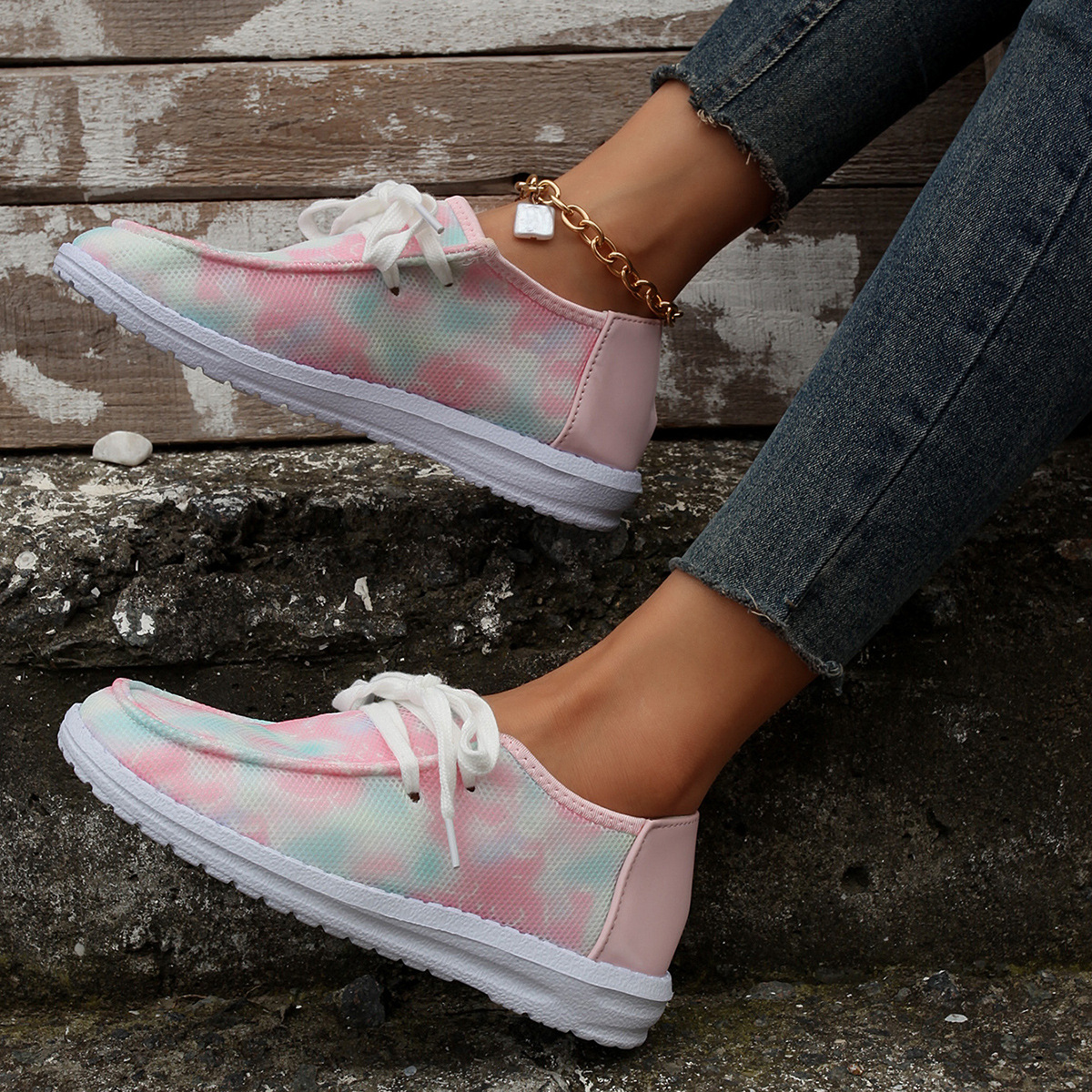 Women's Shoes large size color matching low top shoes flat round head graffiti canvas breathable sneakers _voghion.com