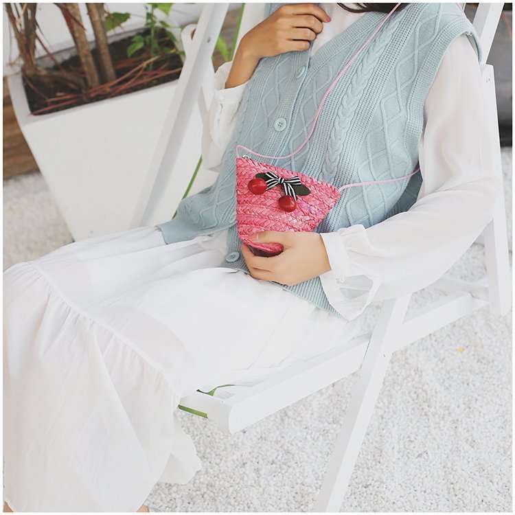 Fabrik Großhandel neue süße Kirsche Stroh Tasche Geldbörse Sommer Crossbody Stroh Tasche gewebte Tasche Urlaub Strandtasche_voghion.com