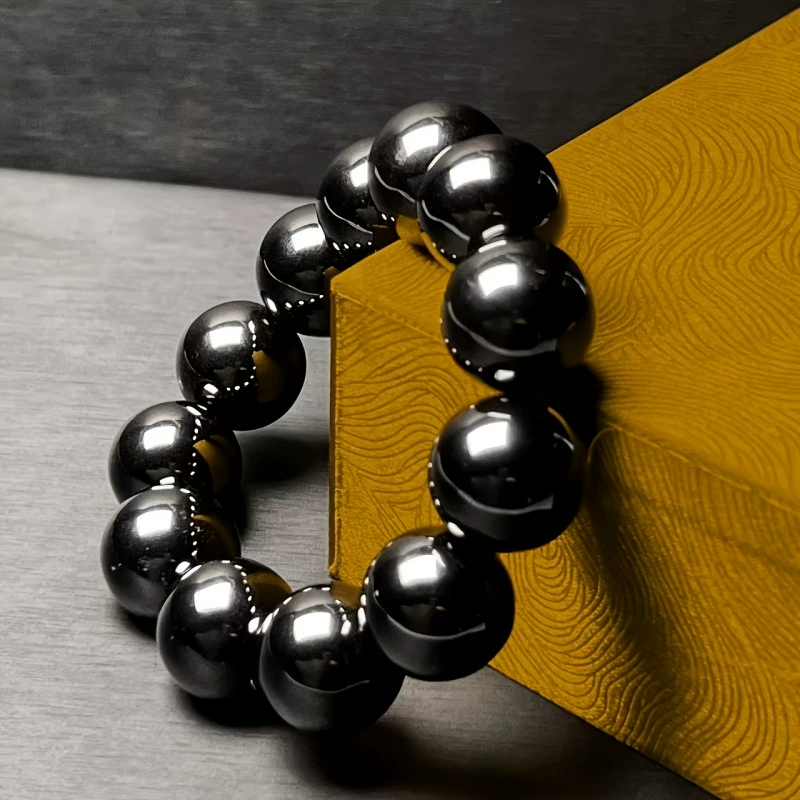 [I 67600 Black Obsidian Beaded Bracelet 天然乌金黑曜石手链]