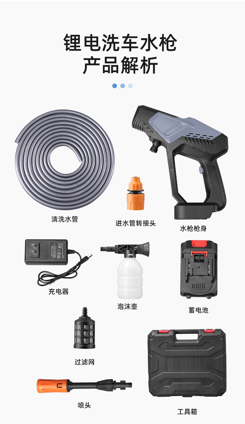 Cross-Border High-Pressure Wireless Car Multi-Function Water Gun, High-Power Cleaning Car Washer, Electric Portable Lithium Battery