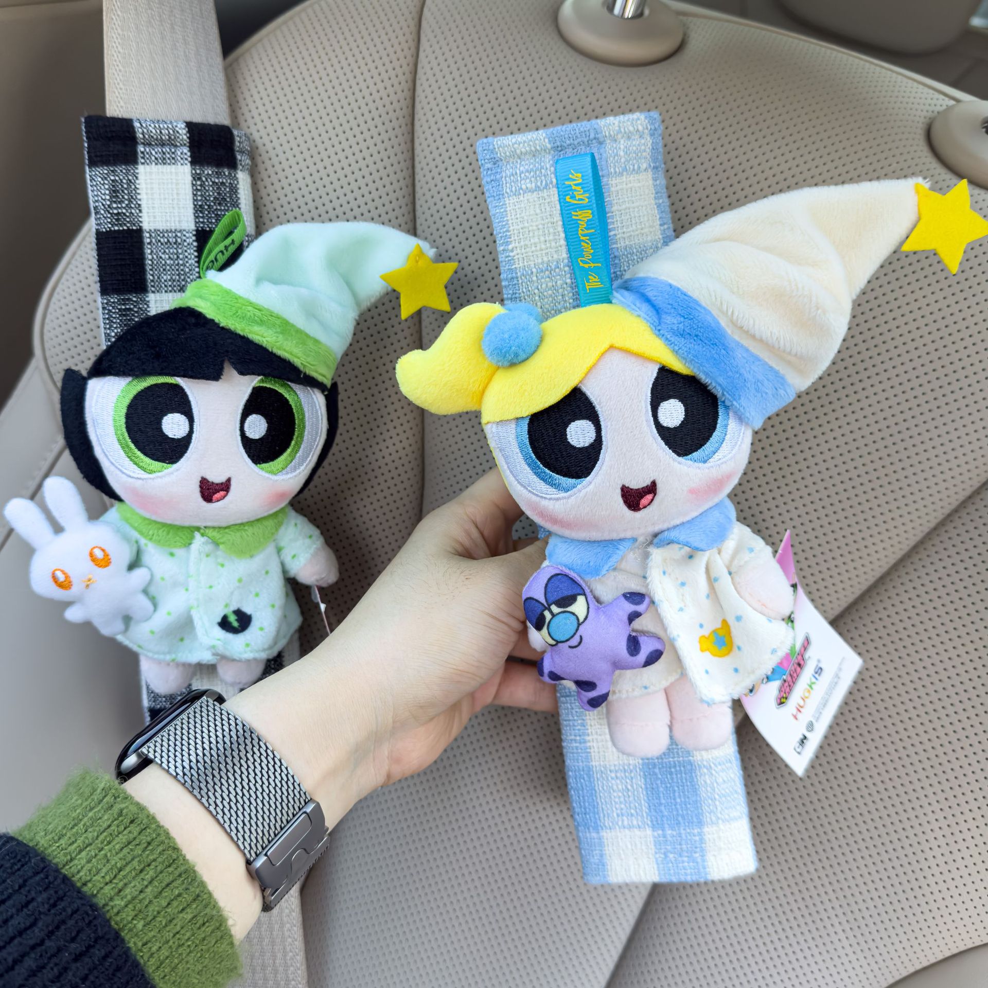 Authentic Powerpuff Girls Plush Doll Car Seat Belt Shoulder Cover Anti-Strangle Belt Car Decoration New Car Goodies