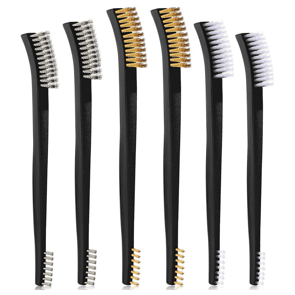 6件装迷你钢丝刷套装锈漆金属清洁剂铁刷毛刷套装钢尼龙黄铜刷