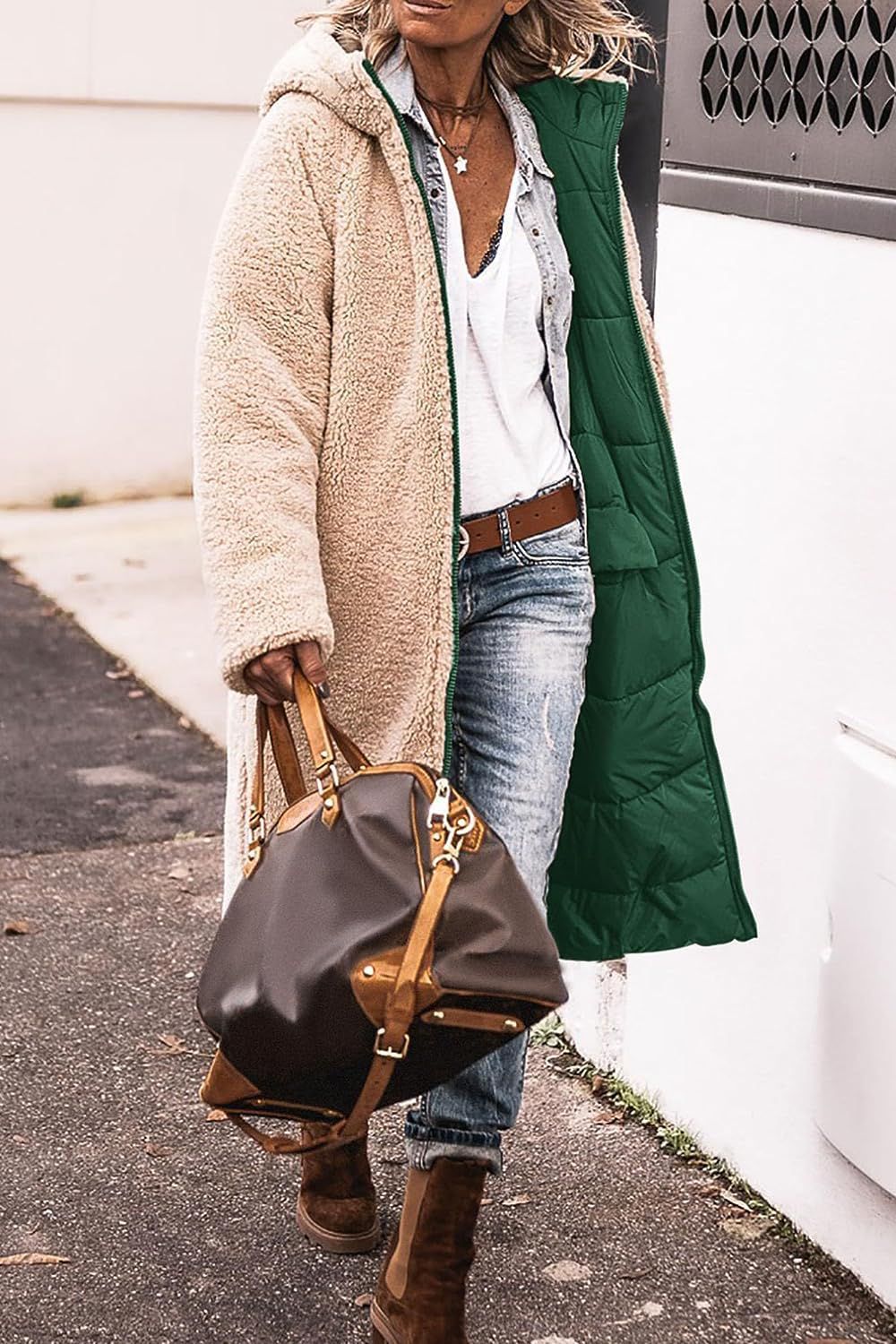 manteau populaire allongé doublé polaire extra épais manteau double face pour femme manteau d'hiver en coton rembourré populaire européen et américain_voghion.com