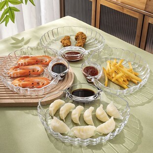 Shell dumpling plate with vinegar dish household grid breakfast plate creative dumpling special snack plate high-looking sushi plate