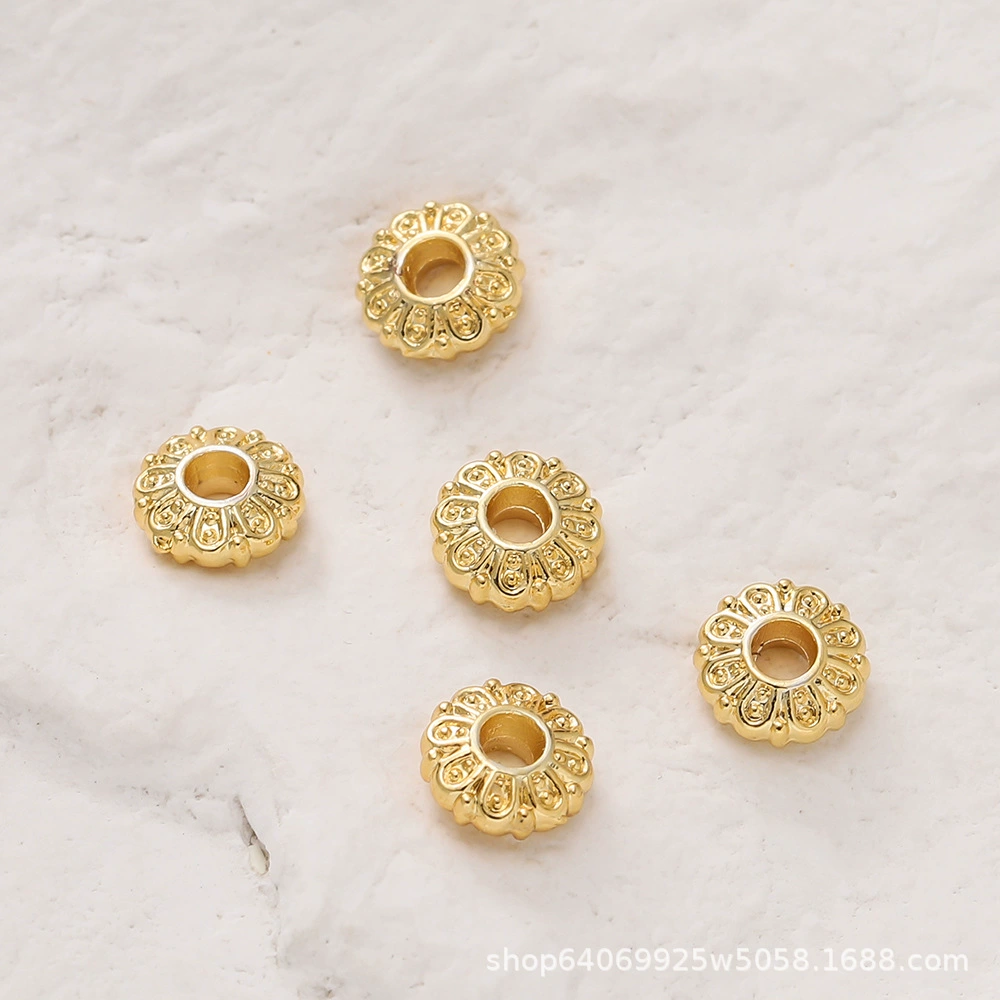 Retro beads, bracelet, necklace, accessory, accessories, 18 carat, golden color, 6mm, DIY