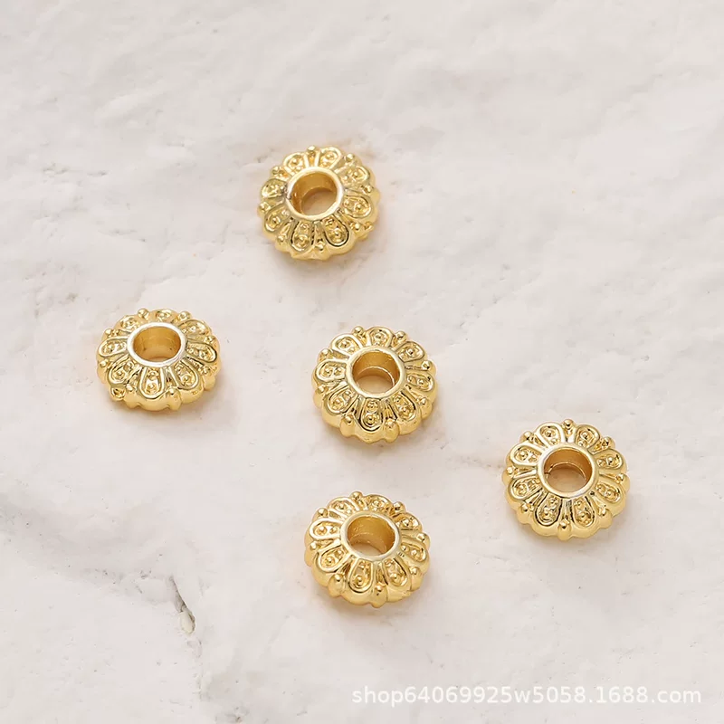 Retro beads, bracelet, necklace, accessory, accessories, 18 carat, golden color, 6mm, DIY