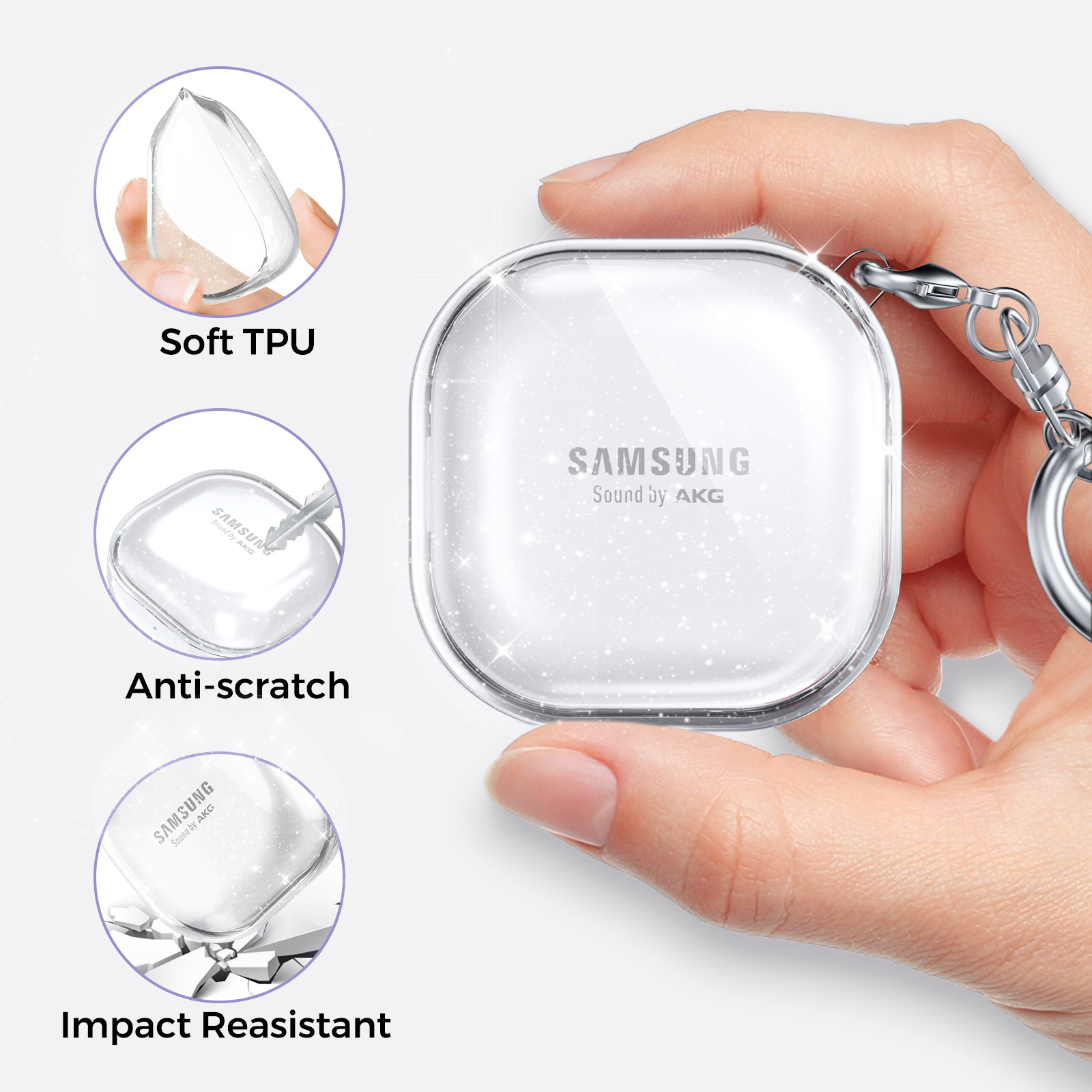 Funda para Samsung Galaxy Buds Pro & Live & 2 & 2 Pro & FE transparente a prueba de caídas TPU auriculares