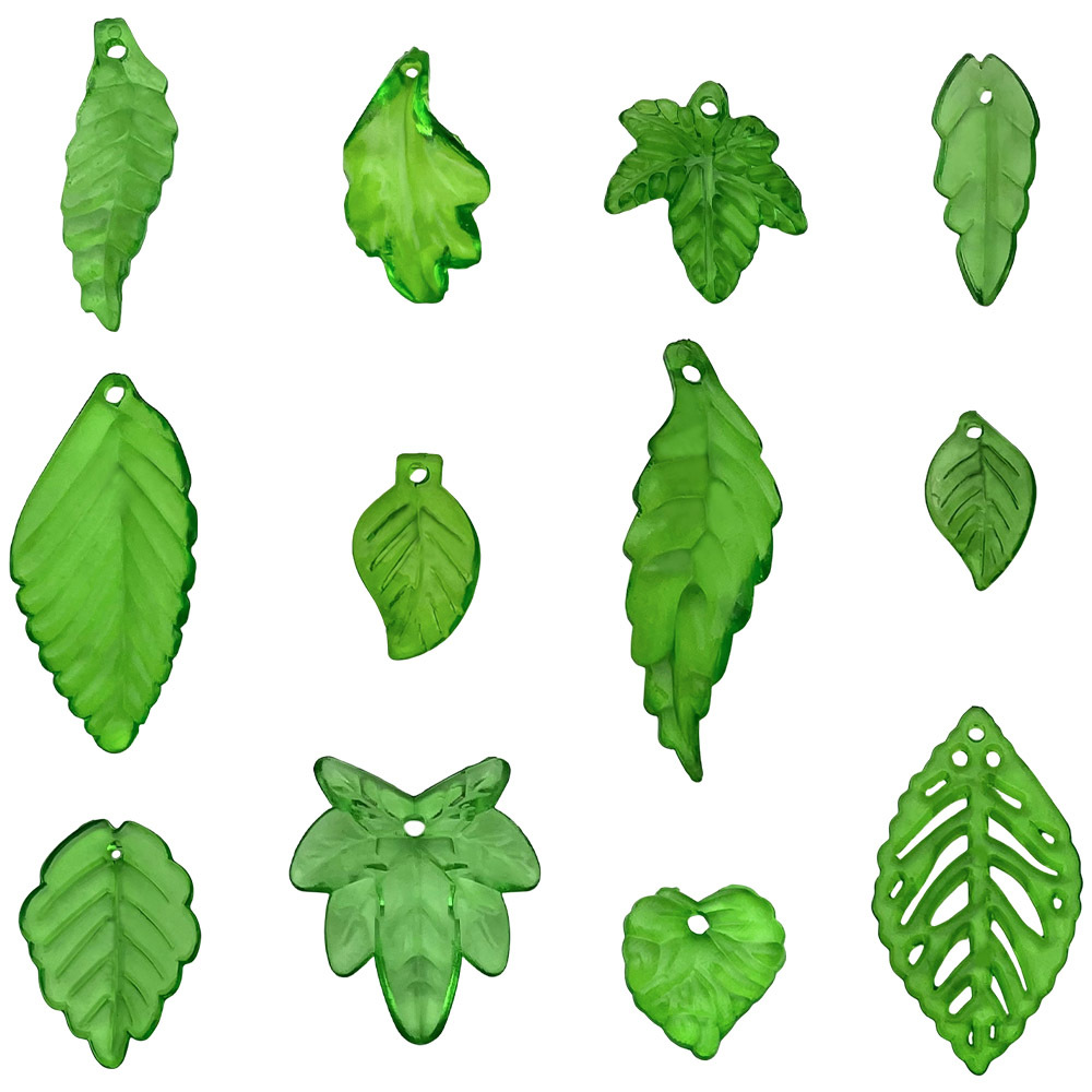 Simulación perforada chapada en color hoja de arce hoja verde hoja de uva accesorios de acrílico transparente hecho a mano pulsera decorativa de bricolaje cuentas