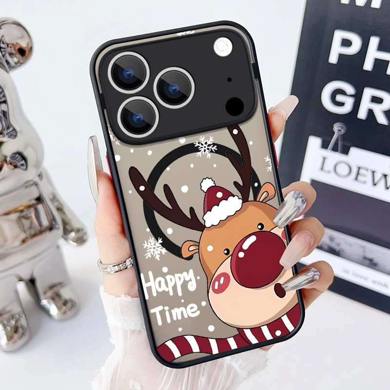 适用iPhone17卡通麋鹿磁吸手机壳16PRO彩绘圣诞树Magsafe苹果壳
